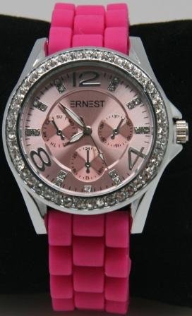 Smart ur, med pink gummirem, lyserød ur skive og simili kant