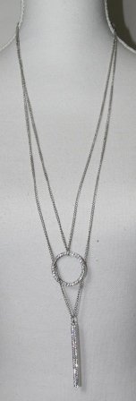 2 i 1 sølv farvet halskæde, lidt korter kæde med similiring og lang med similistav